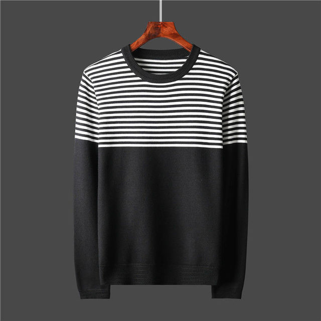 Men Autumn Winter New Long Sleeve Warm Knitted Tops Male Bottoming Pullovers Men O-neck Striped Sweater Tops W775