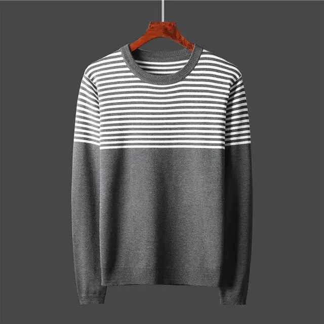 Men Autumn Winter New Long Sleeve Warm Knitted Tops Male Bottoming Pullovers Men O-neck Striped Sweater Tops W775