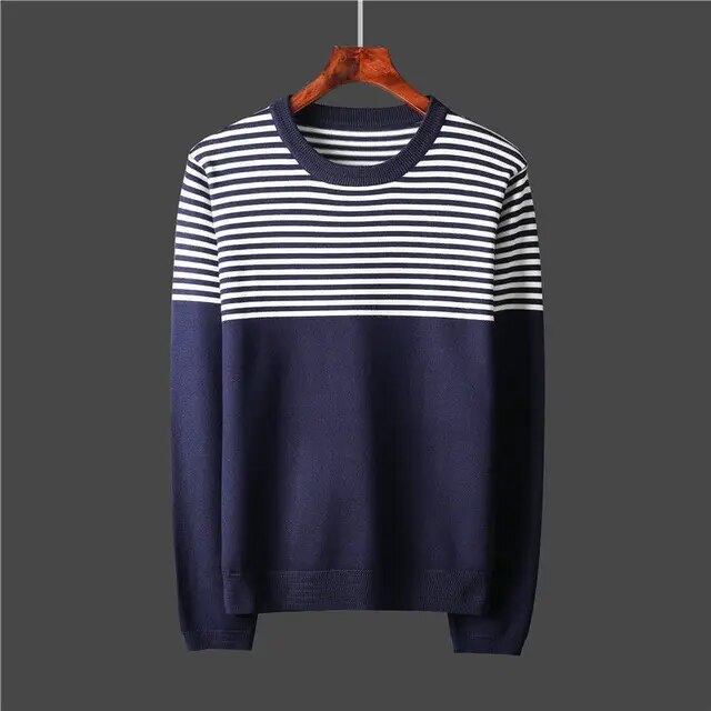 Men Autumn Winter New Long Sleeve Warm Knitted Tops Male Bottoming Pullovers Men O-neck Striped Sweater Tops W775