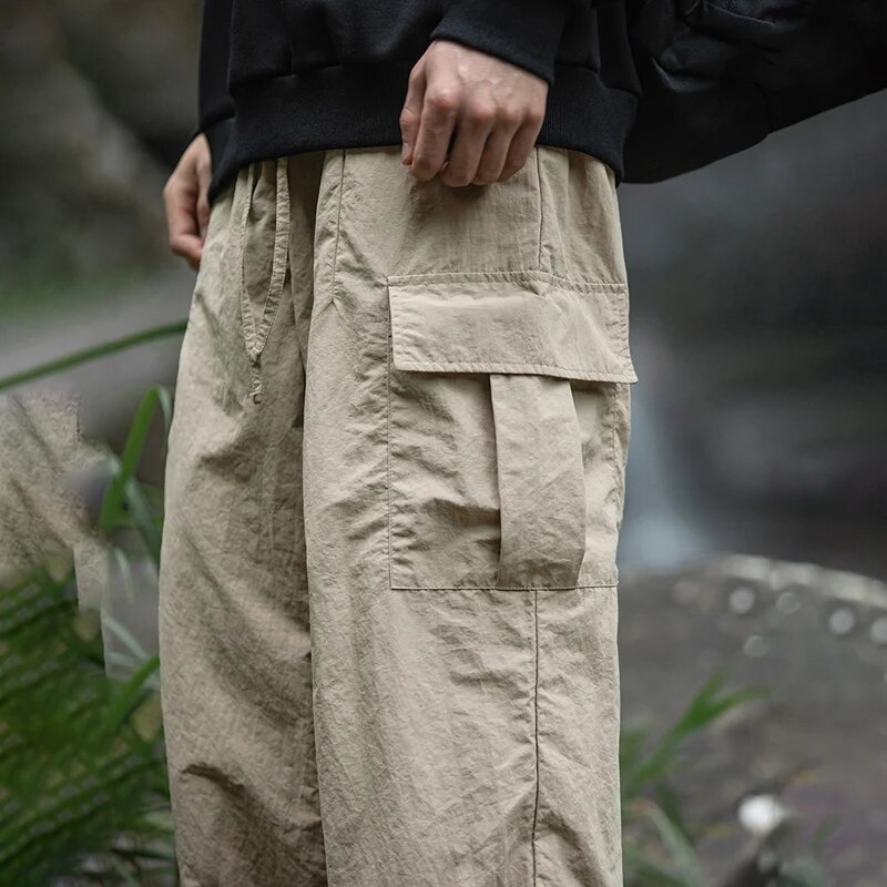 TFETTERS Autumn Casual Pants Men Waterproof Thin Mid Waist Solid Color Men Cargo Pants Tourism Outdoors Riding Trousers