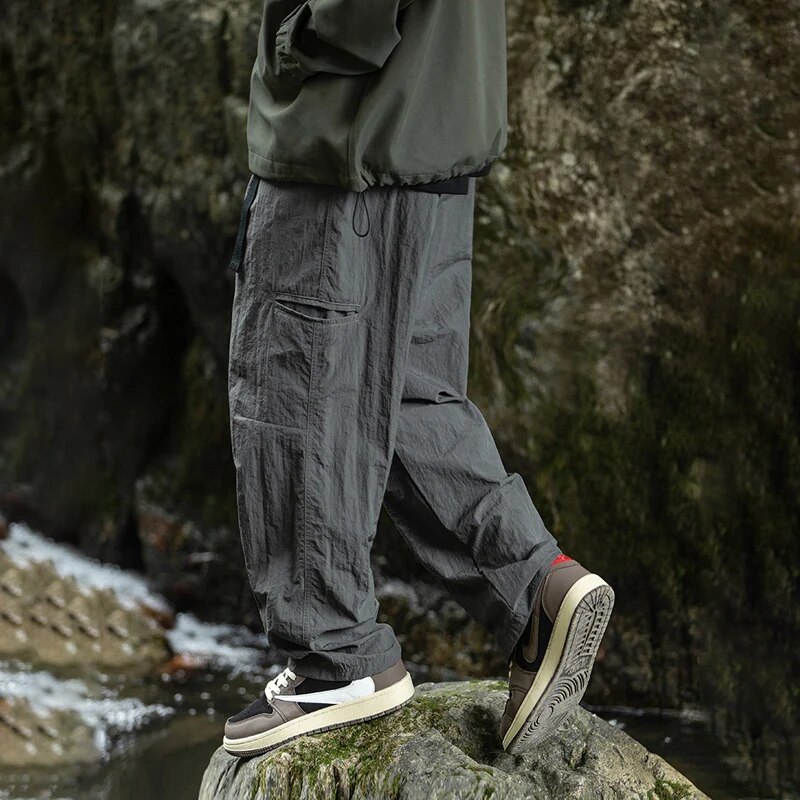 TFETTERS Autumn Cargo Pants Men 100% Nylon Safari Style Solid Double Side Pockets Men Pants Outdoors Tourism Men Clothes