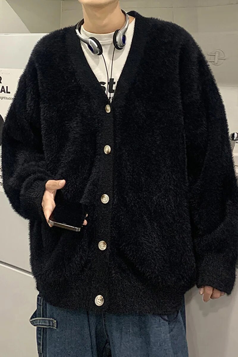 Autumn and Winter Classic Style Cardigan Coat Hombre V Neck Solid Color All-match Knitted Top Male Outwear Sweaters Clothes A139