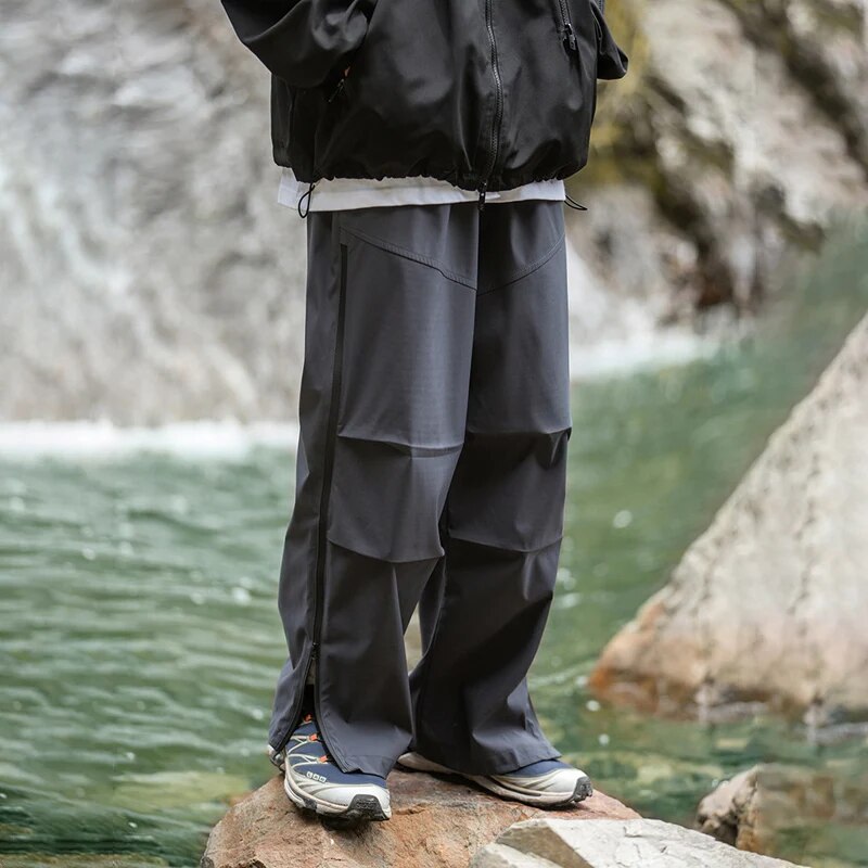 TFETTERS Autumn Winter Male Cargo Pants Side Stripe Watertight Mid Rise Parachute Pants Mens Fashion Outdoors Men Clothing