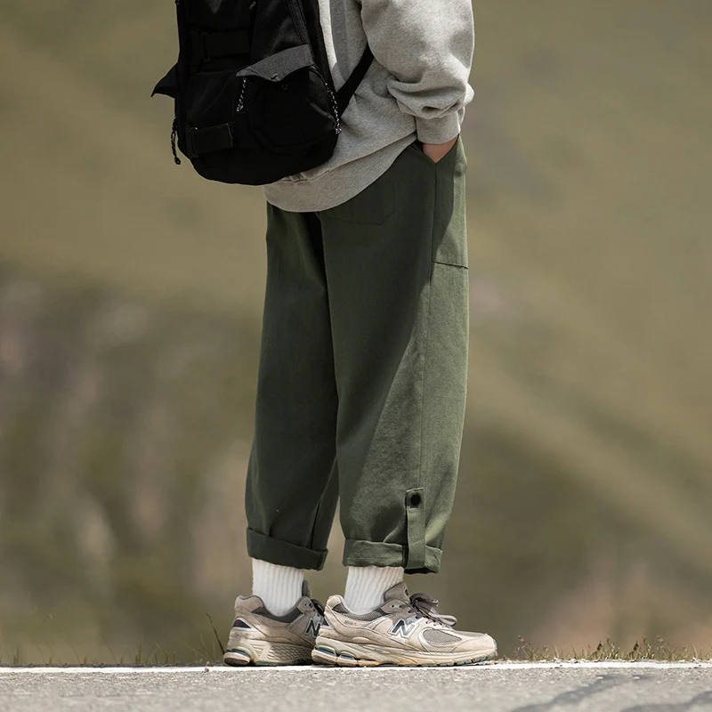 TFETTERS Mens Autumn Cargo Pants Baggy Mid Rise Fashion Cotton Straight Leg Pants Man Fleece Thickened Outdoors Trousers