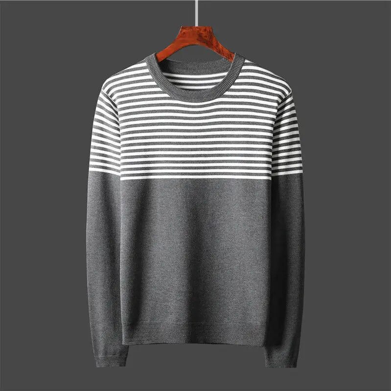 Men Autumn Winter New Long Sleeve Warm Knitted Tops Male Bottoming Pullovers Men O-neck Striped Sweater Tops W775