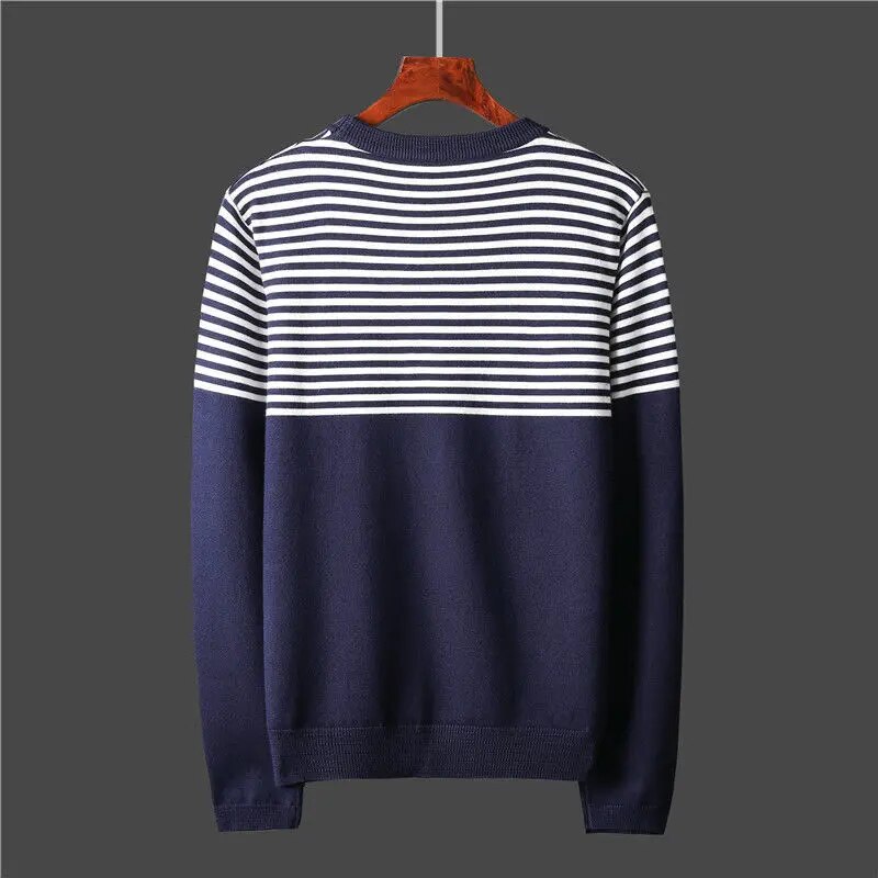 Men Autumn Winter New Long Sleeve Warm Knitted Tops Male Bottoming Pullovers Men O-neck Striped Sweater Tops W775