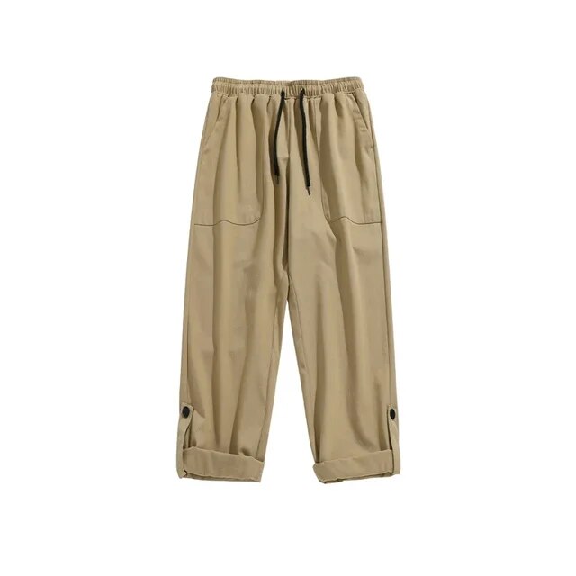 TFETTERS Mens Autumn Cargo Pants Baggy Mid Rise Fashion Cotton Straight Leg Pants Man Fleece Thickened Outdoors Trousers