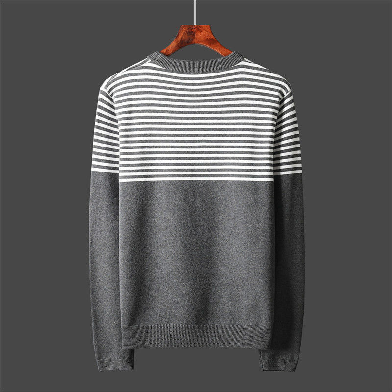 Men Autumn Winter New Long Sleeve Warm Knitted Tops Male Bottoming Pullovers Men O-neck Striped Sweater Tops W775