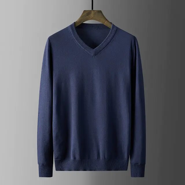 Top Quality New Fashion Solid V Neck Long Sleeve Men Cotton Casual Men Clothes Causal Knitted Sweaters Slim Pullovers H28