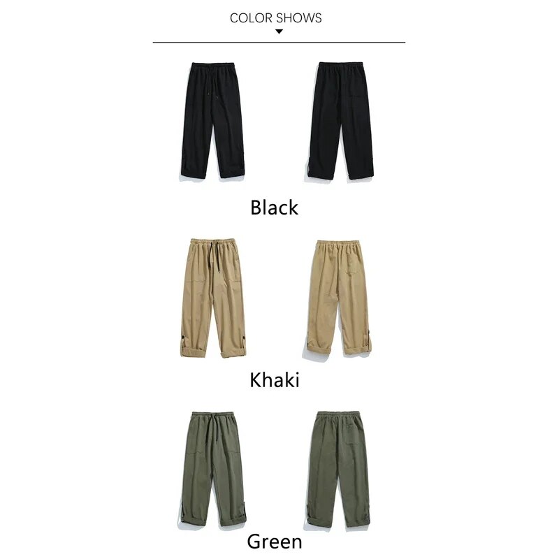 TFETTERS Mens Autumn Cargo Pants Baggy Mid Rise Fashion Cotton Straight Leg Pants Man Fleece Thickened Outdoors Trousers