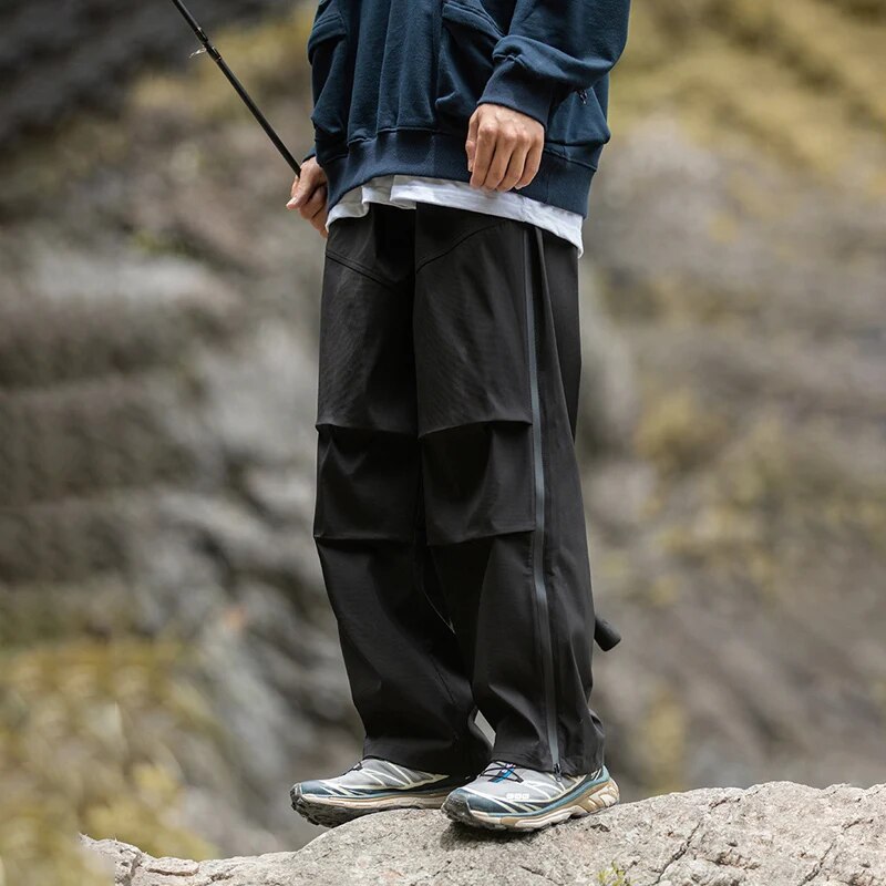 TFETTERS Autumn Winter Male Cargo Pants Side Stripe Watertight Mid Rise Parachute Pants Mens Fashion Outdoors Men Clothing