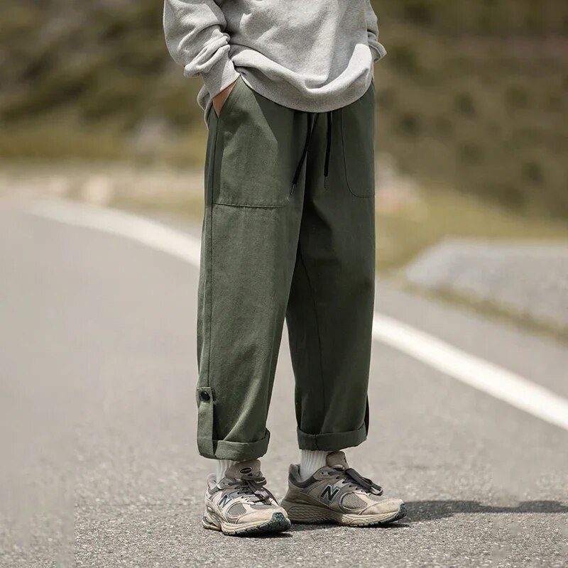 TFETTERS Mens Autumn Cargo Pants Baggy Mid Rise Fashion Cotton Straight Leg Pants Man Fleece Thickened Outdoors Trousers