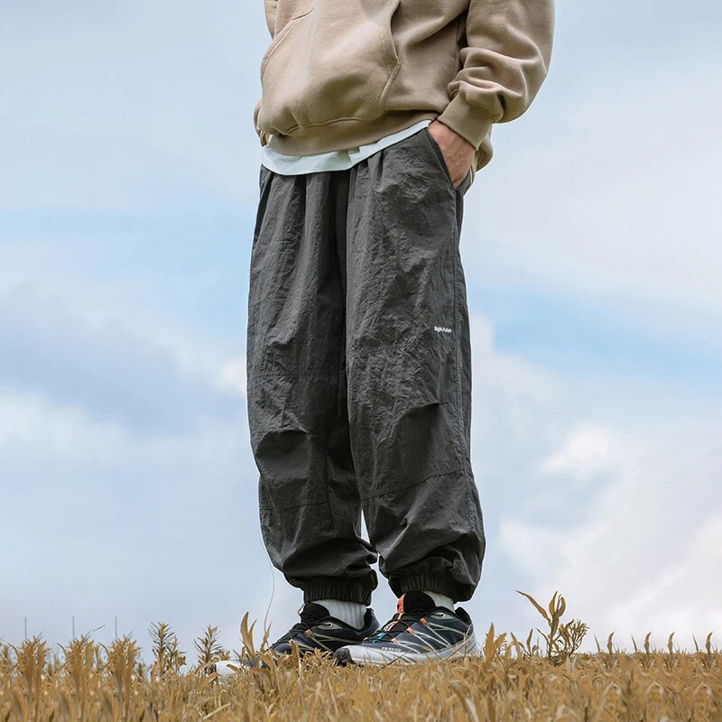 TFETTERS Brand Outdoors Mans Parachute Cargo Pants Autumn New Watertight 100%Nylon Pants Men Crease Korean Vintage Clothing