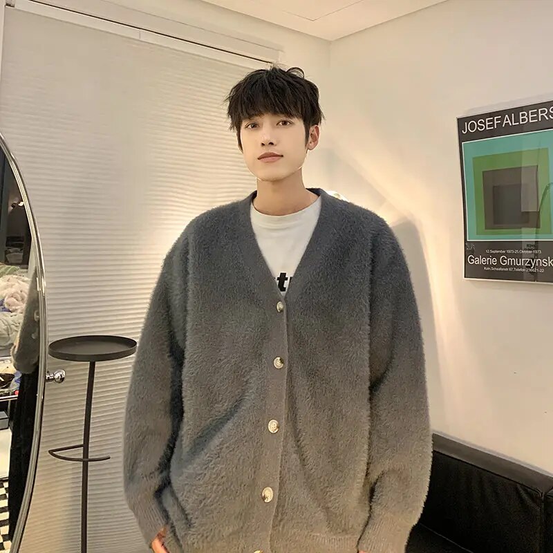 Autumn and Winter Classic Style Cardigan Coat Hombre V Neck Solid Color All-match Knitted Top Male Outwear Sweaters Clothes A139