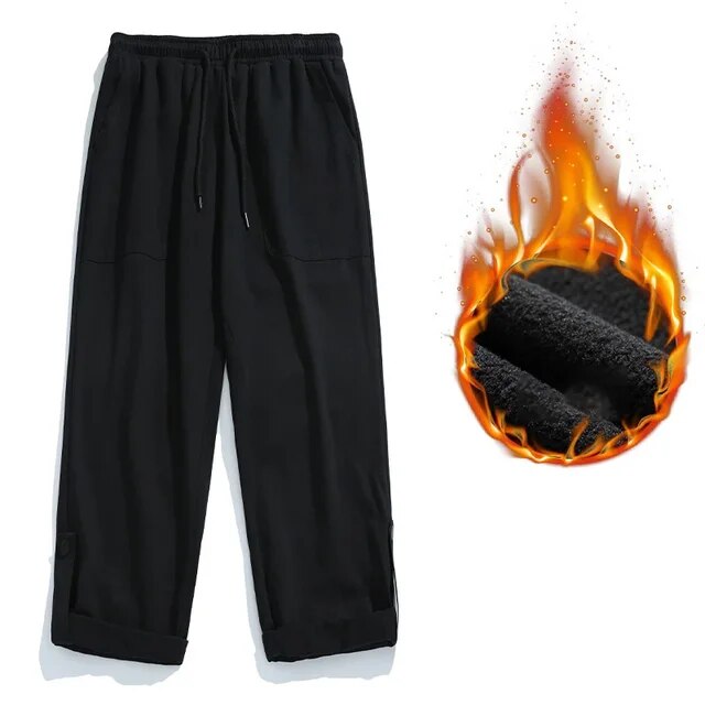 TFETTERS Mens Autumn Cargo Pants Baggy Mid Rise Fashion Cotton Straight Leg Pants Man Fleece Thickened Outdoors Trousers