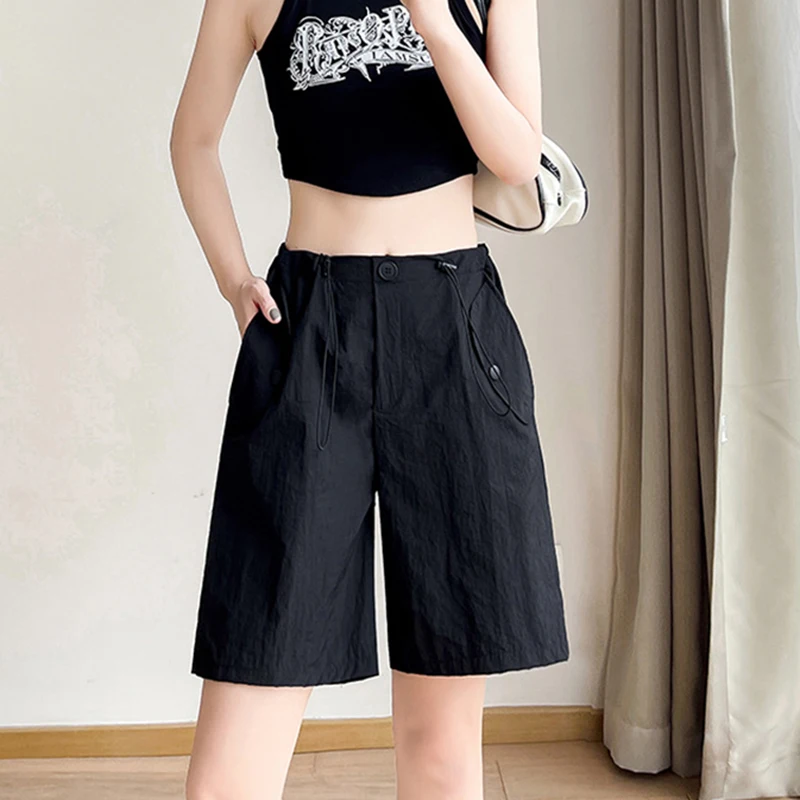 Y2K Cargo Shorts Women Wide Leg Sweat Shorts Streetwear High Waist Baggy Joggers Korean Hip Hop Loose Casual Sports Short Pants