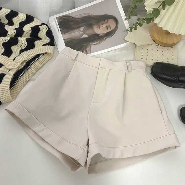 Elegant Suit Shorts Women Solid High Waist Wide Leg Shorts Office Lady Korean Fashion Black White Simple All Match Short Pants
