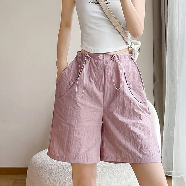 Y2K Cargo Shorts Women Wide Leg Sweat Shorts Streetwear High Waist Baggy Joggers Korean Hip Hop Loose Casual Sports Short Pants