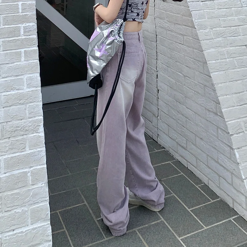 Oversized Woman's Wide Leg Jeans Spring Fashion Baggy Straight High Waist Denim Pants Korean Y2K Streetwear Pink Purple Green