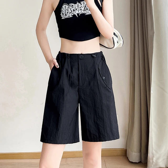 Y2K Cargo Shorts Women Wide Leg Sweat Shorts Streetwear High Waist Baggy Joggers Korean Hip Hop Loose Casual Sports Short Pants