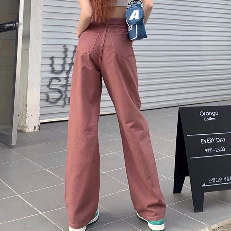 Spring Women's High Waisted Straight Jeans Baggy Fashion Streetwear Korean Wide Leg Denim Pants Female Cotton Trousers