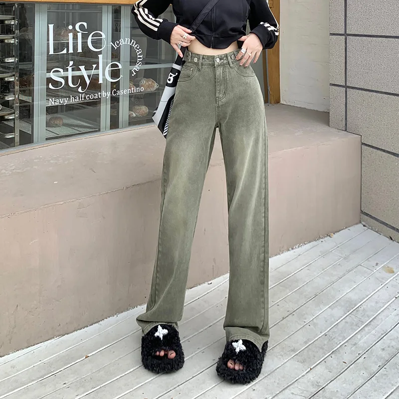 Oversized Woman's Wide Leg Jeans Spring Fashion Baggy Straight High Waist Denim Pants Korean Y2K Streetwear Pink Purple Green