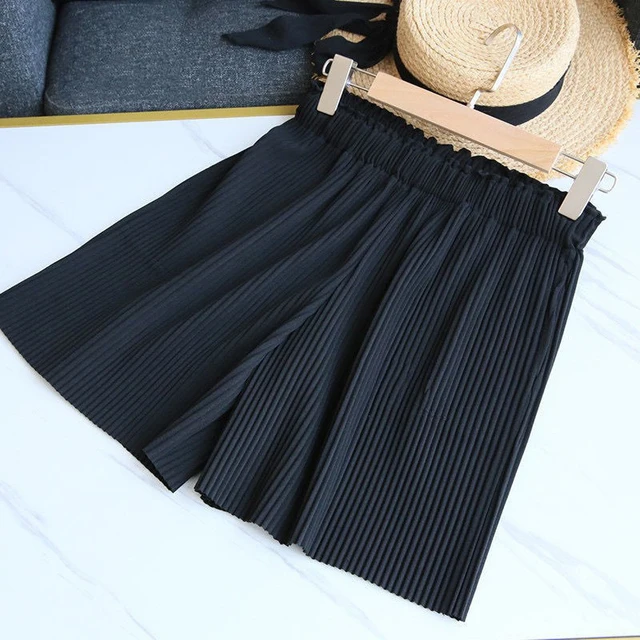 Pleated Shorts Women High Waist Wide Leg Casual Shorts Summer Korean Ladies Ice Silk Fashion Loose All Match Five-Point Pants