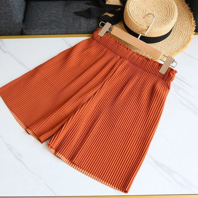 Pleated Shorts Women High Waist Wide Leg Casual Shorts Summer Korean Ladies Ice Silk Fashion Loose All Match Five-Point Pants