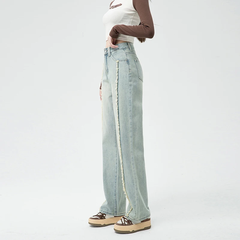 Autumn Women's Wide-leg Jeans Retro Style High Waist Loose Straight Denim Cotton Pants Korean Fashion Female Streetwear