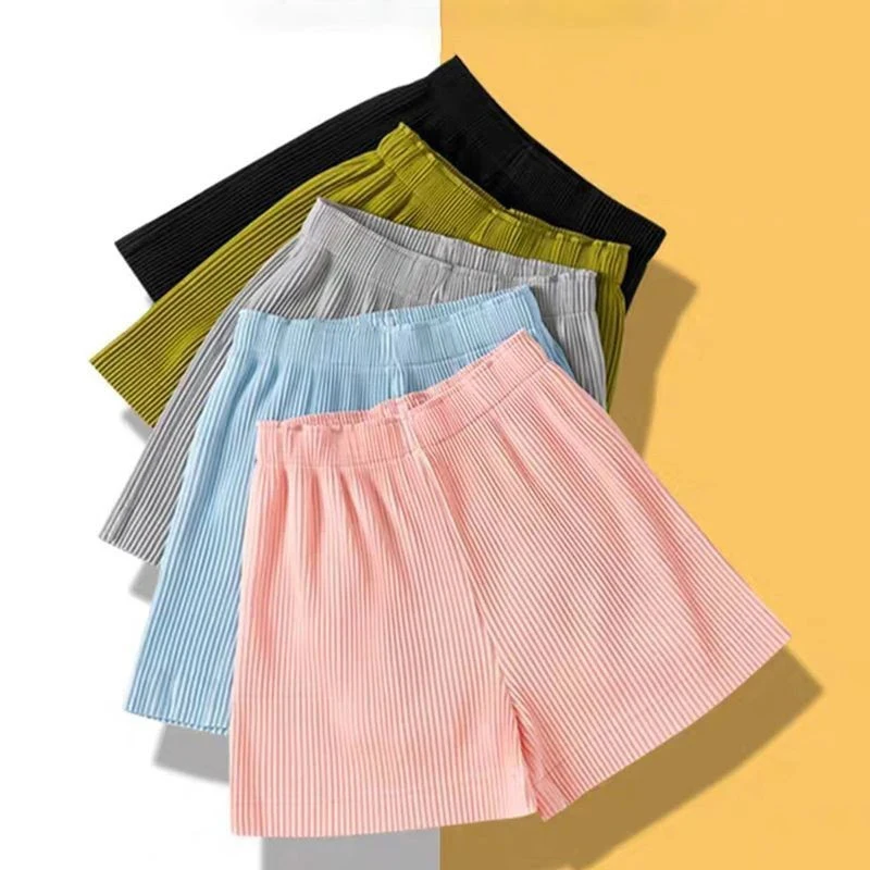 Pleated Shorts Women High Waist Wide Leg Casual Shorts Summer Korean Ladies Ice Silk Fashion Loose All Match Five-Point Pants