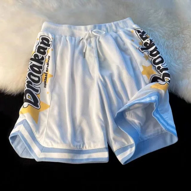 Streetwear Shorts Women Letter Print Basketball Sports Shorts Bf Summer Y2K Harajuku Breathable Mesh Elastic Waist Short Pants