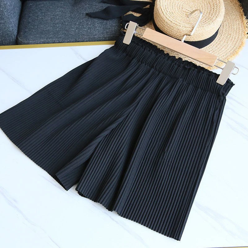 Pleated Shorts Women High Waist Wide Leg Casual Shorts Summer Korean Ladies Ice Silk Fashion Loose All Match Five-Point Pants