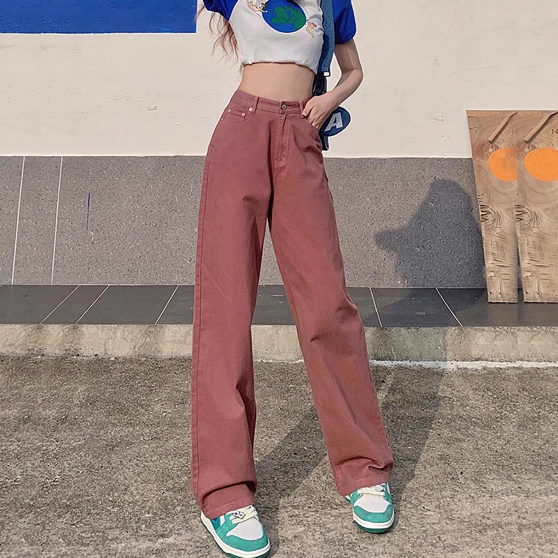 Spring Women's High Waisted Straight Jeans Baggy Fashion Streetwear Korean Wide Leg Denim Pants Female Cotton Trousers