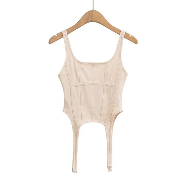 Fishbone Thread Safari Style Vest Irregular Hook Bottomed Shirt for Women Square Neck Sexy Sleeveless Sort Tops