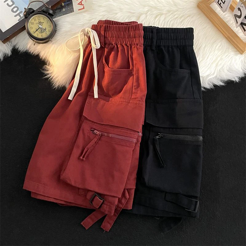 Streetwear Women Cargo Shorts American Casual Large Pockets Wide Leg Pants Harajuku All Match Female Sweatpants New