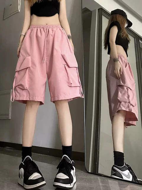 Hip Hop Cargo Shorts Women Vintage Harajuku High Waist Short Pants Casual Korean Pockets Shorts Summer