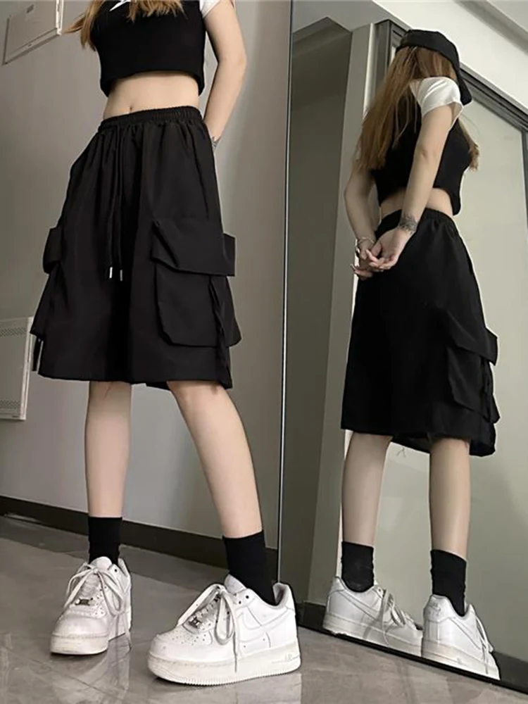 Hip Hop Cargo Shorts Women Vintage Harajuku High Waist Short Pants Casual Korean Pockets Shorts Summer