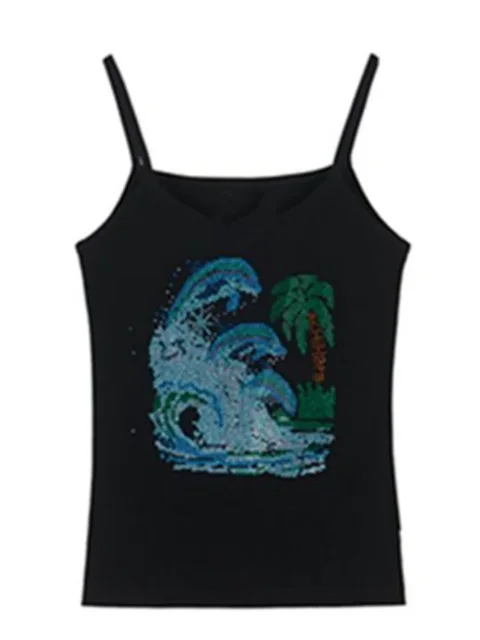 Summer Vintage Rhinestones Tank Tops Women Aesthetic Streetwear Cropped Top Sleeveless Slim Sexy Basic Fashion Causal Tanks