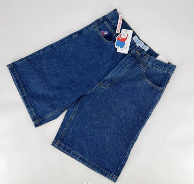 Big Boy Shorts Pants Harajuku Gothic Hip Hop Cartoon Embroidery Baggy Jean Shorts New Men Women Clothing High Waist Shorts