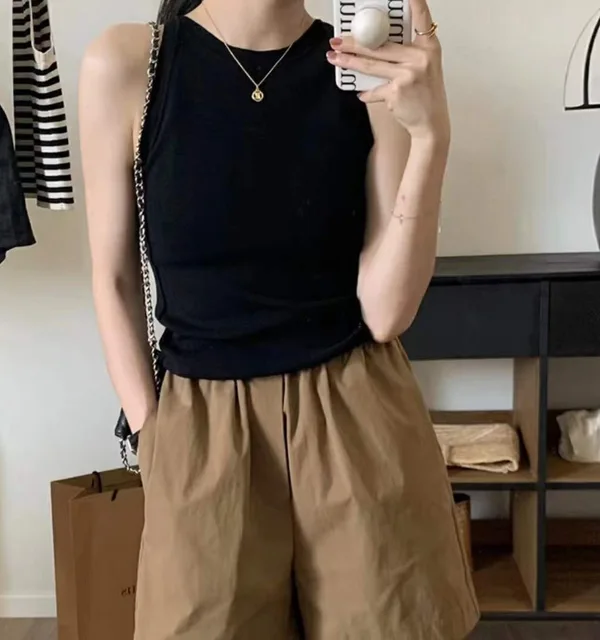 Retro Striped Knitted Vest Summer Women's Bottoming Outerwear Sleeveless Design Sense Thin Chic Short Streetwear Tops Tank Top