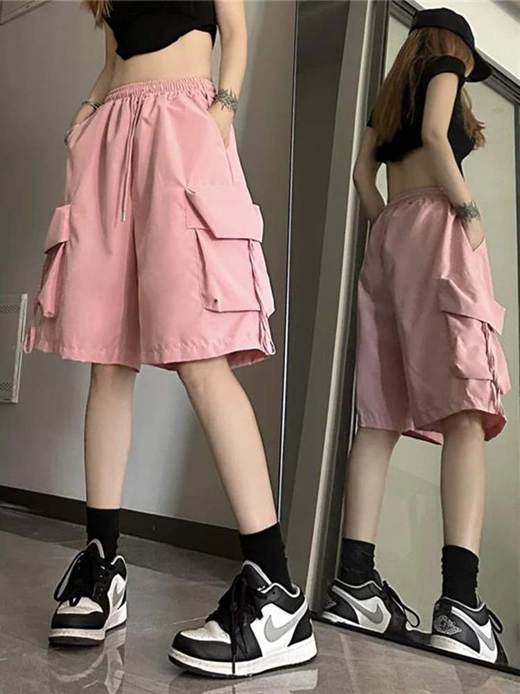 Hip Hop Cargo Shorts Women Vintage Harajuku High Waist Short Pants Casual Korean Pockets Shorts Summer
