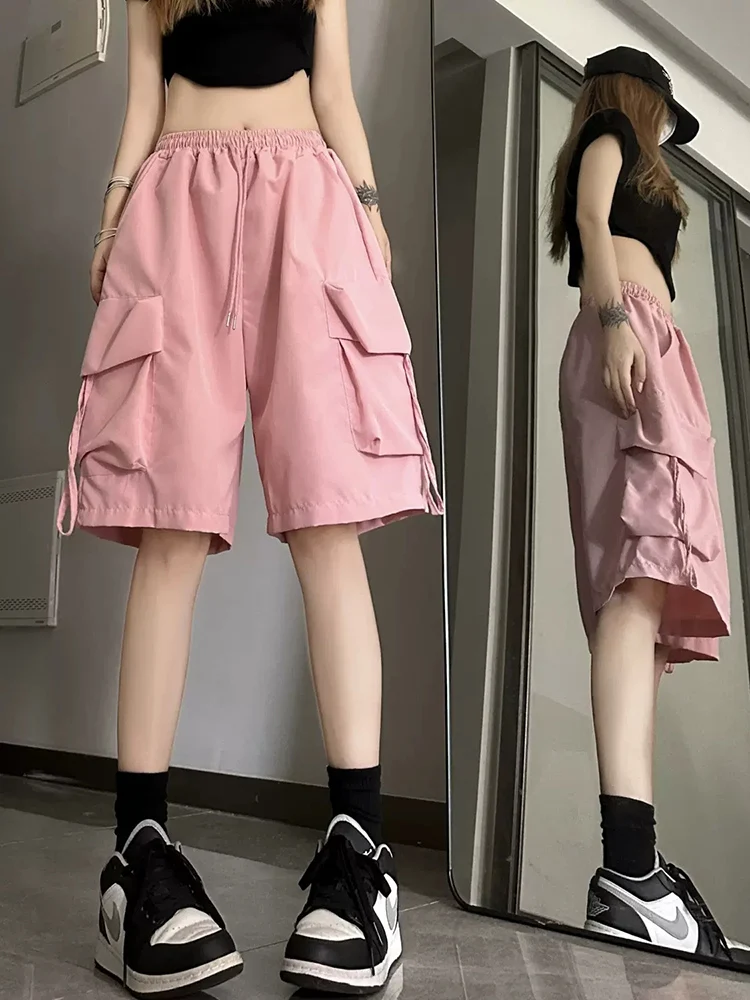 Hip Hop Cargo Shorts Women Vintage Harajuku High Waist Short Pants Casual Korean Pockets Shorts Summer