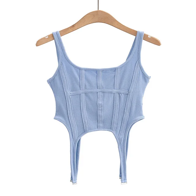 Fishbone Thread Safari Style Vest Irregular Hook Bottomed Shirt for Women Square Neck Sexy Sleeveless Sort Tops