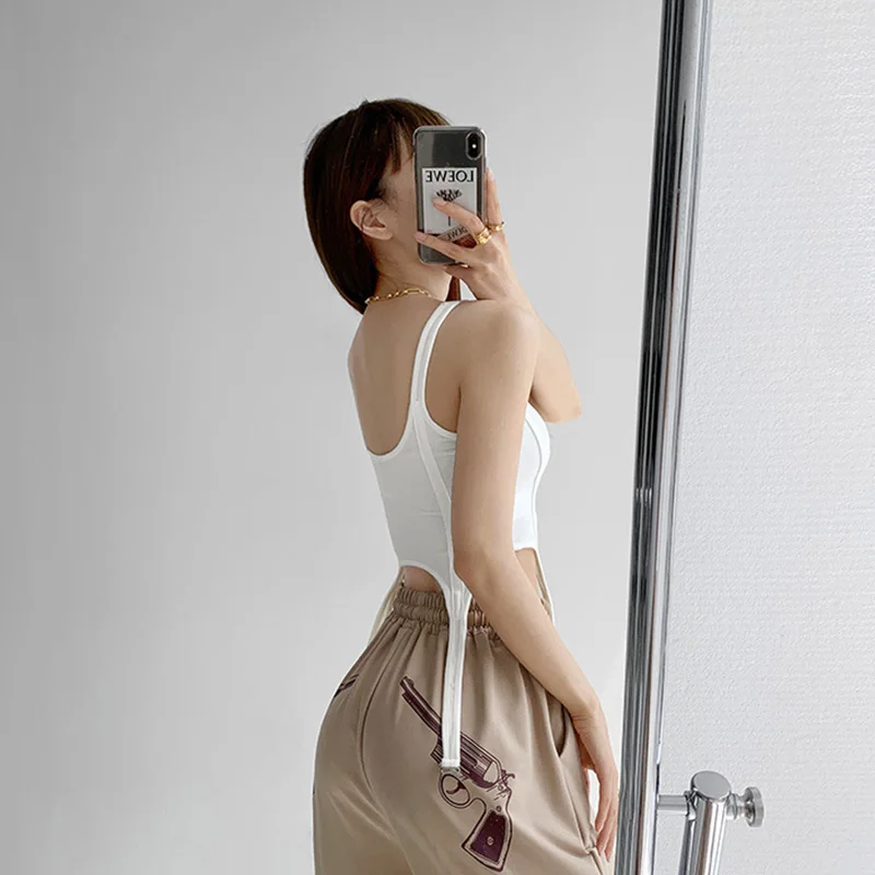 Fishbone Thread Safari Style Vest Irregular Hook Bottomed Shirt for Women Square Neck Sexy Sleeveless Sort Tops