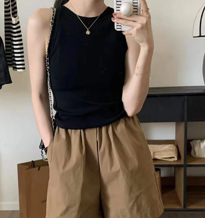 Retro Striped Knitted Vest Summer Women's Bottoming Outerwear Sleeveless Design Sense Thin Chic Short Streetwear Tops Tank Top