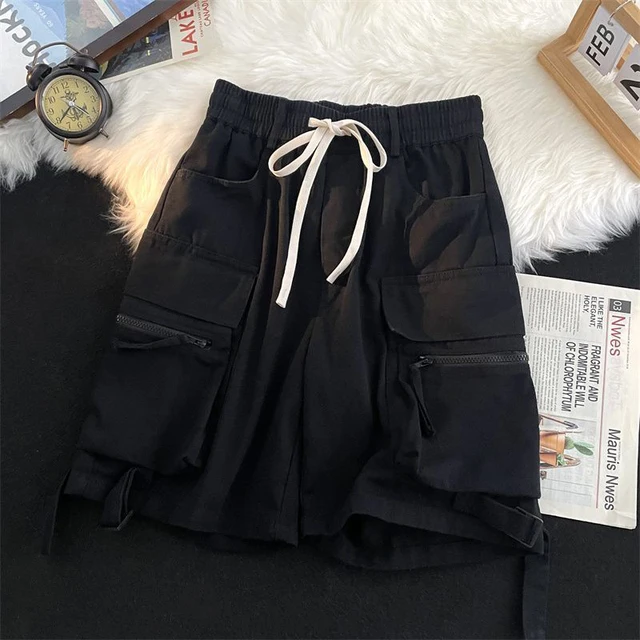 Streetwear Women Cargo Shorts American Casual Large Pockets Wide Leg Pants Harajuku All Match Female Sweatpants New