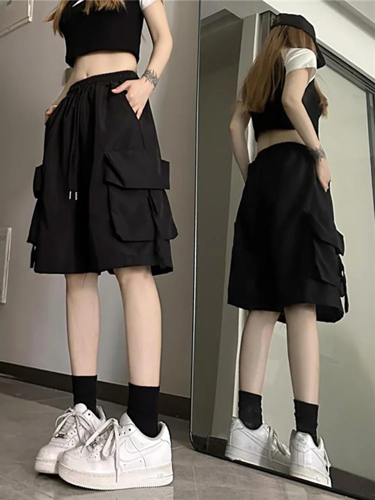 Hip Hop Cargo Shorts Women Vintage Harajuku High Waist Short Pants Casual Korean Pockets Shorts Summer