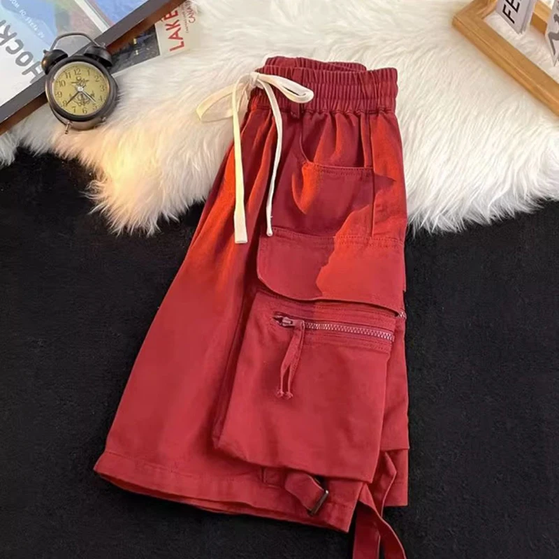 Streetwear Women Cargo Shorts American Casual Large Pockets Wide Leg Pants Harajuku All Match Female Sweatpants New