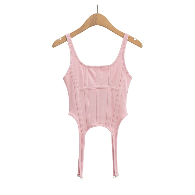 Fishbone Thread Safari Style Vest Irregular Hook Bottomed Shirt for Women Square Neck Sexy Sleeveless Sort Tops