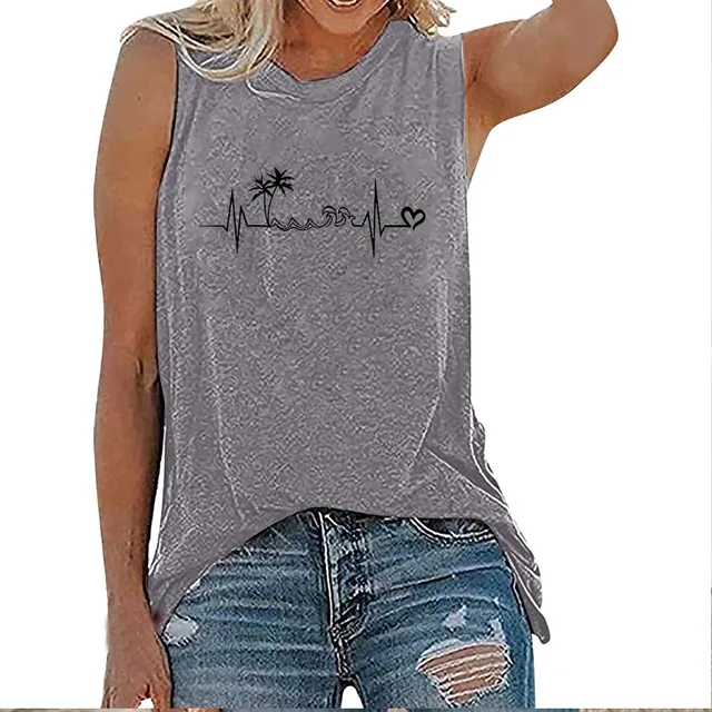 Heartbeat Print Summer Women's T-shirt Sleeveless Fashion Women's Top Fun Printed Aesthetic Clothing Harajuku